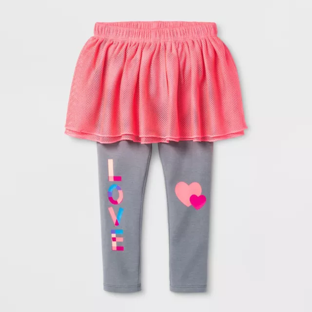 Cat & Jack 18 Month Baby/Toddler Girl Pink/Gray Skirted Leggings "Love" Hearts