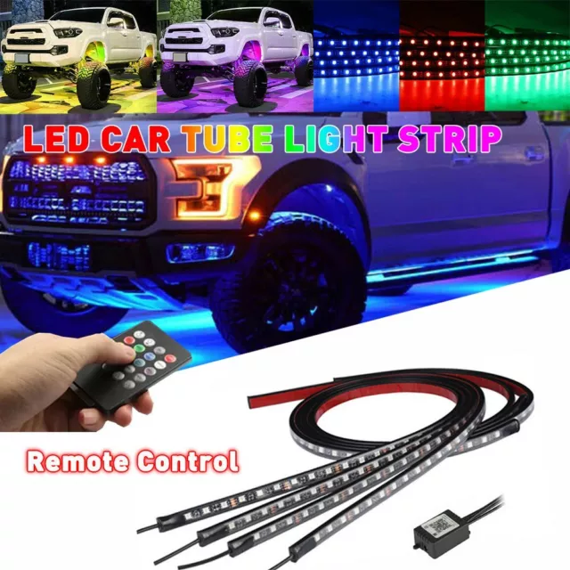 4X RGB LED Underglow Underbody Neon Light Strip Under Car Tube System  Kit