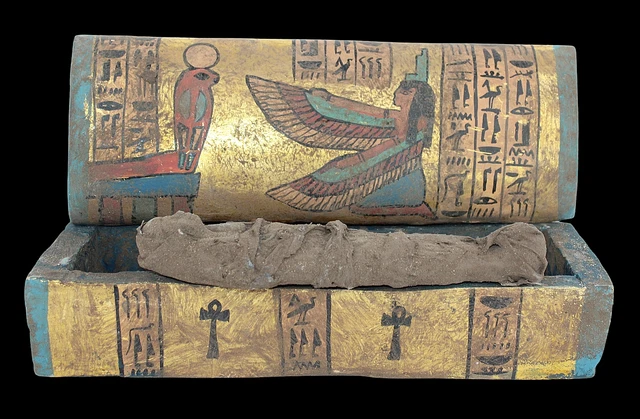 ANTIGUA CAJA DE MADERA EGIPCIA ANTIGUA USHABTI Caja de protección Isis...