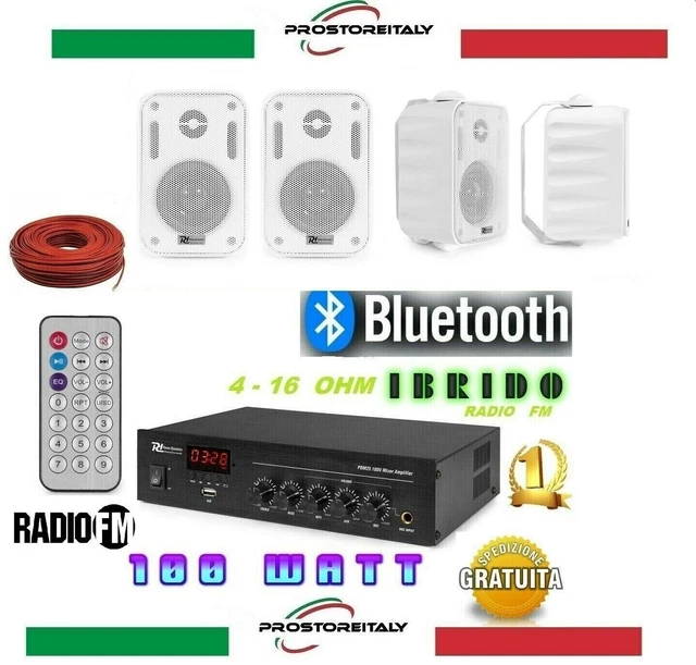 KIT AUDIO 1 FILODIFFUSIONE BLUETOOTH USB RADIO FM TELECOMANDO 5 CASSE DA INCASSO