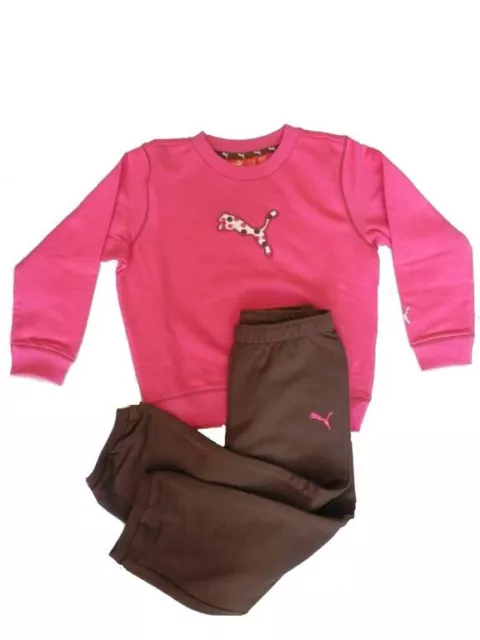 Puma baby girls infants casual pink-brown crew jogger tracksuit set age 12-18 m