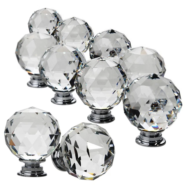 10pcs 30mm Crystal Clear Glass Pull Handle Door Knobs for Cupboard Drawer