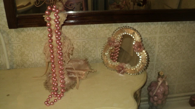 Vintage Italian Pink Faux Pearl Long Necklace