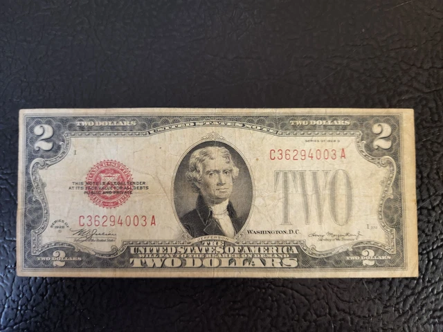 Series of 1928 D Red Seal $2 Two Dollar Note Currency