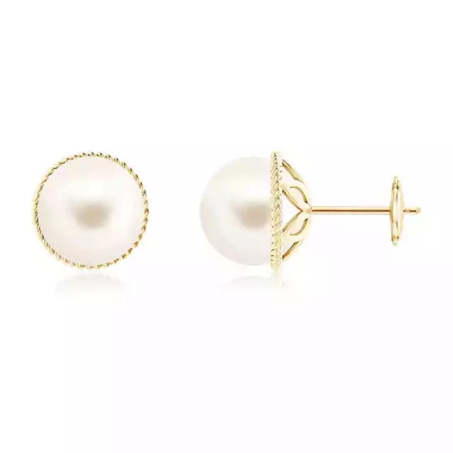 Freshwater Cultured Pearl Solitaire Stud Earrings in 14K Gold (Grade-AAA , 9MM)