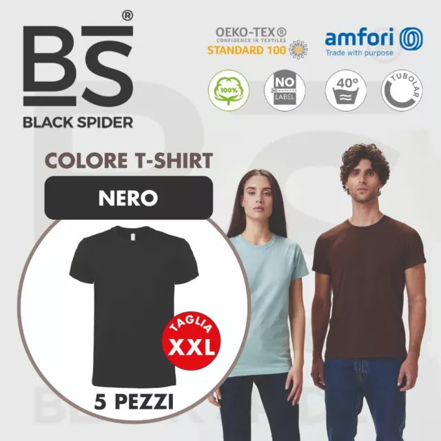 T SHIRT 5 pezzi uomo donna maglia maglietta bs COTONE NERO taglia XXL