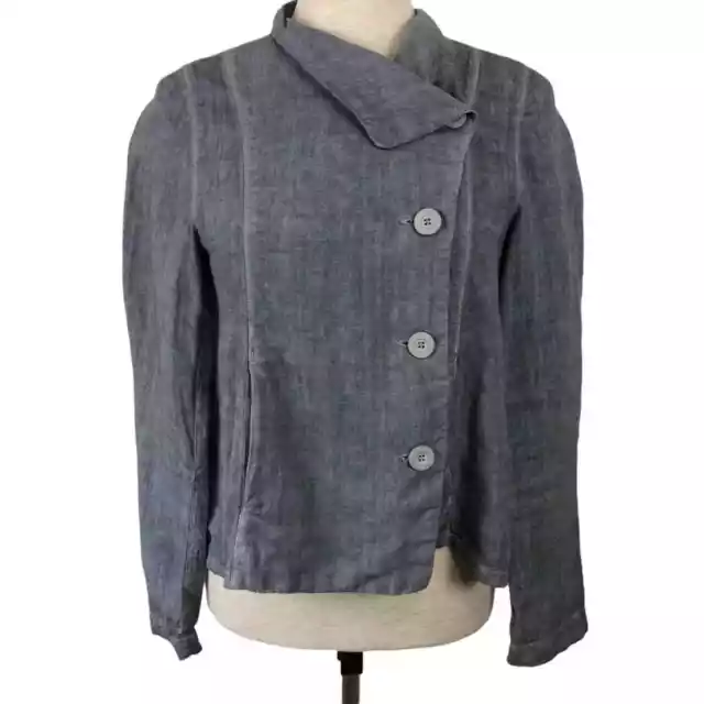 Elemente Clemente Top Womens Size XS Gray Linen Lagenlook Art-to-Wear Button