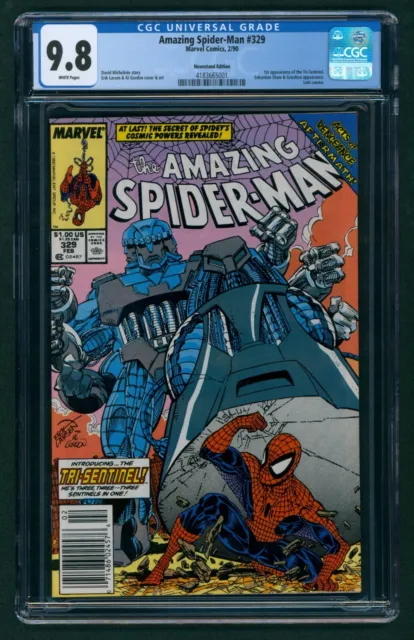 Amazing Spider-man #329 NEWSSTAND CGC 9.8 White! 1st Appearance Tri-Sentinel!