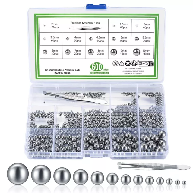 600 Pcs Metric Precision Steel Bearing Balls Assorted Stainless Steel Loose Bicy