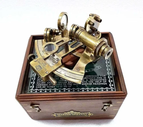 Nautical Sextant Telescope Antique Maritime Vintage Marine Astrolabe with Box
