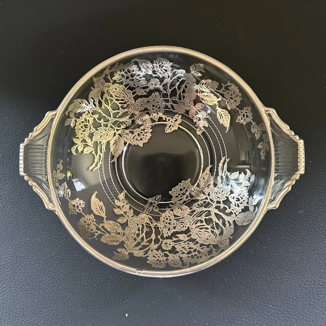 Vintage Sterling Silver Floral Overlay Bowl w/ Silver Rim 6"