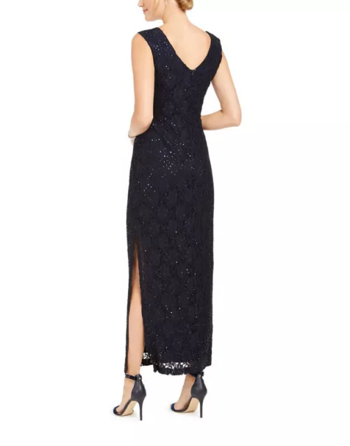 Connected Women's Cutout Sequined Lace Gown (Navy, 4) 3