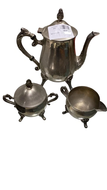 Set da tè vintage, inglese, piatto d'argento, teiera, piatto, brocca