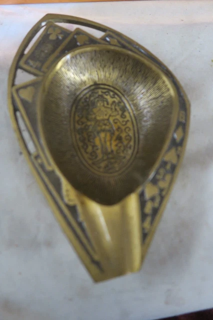 Vintage Marked KL 5100 Hakuli Israel Heavy Modernist Brass Ashtray 5" x 8"