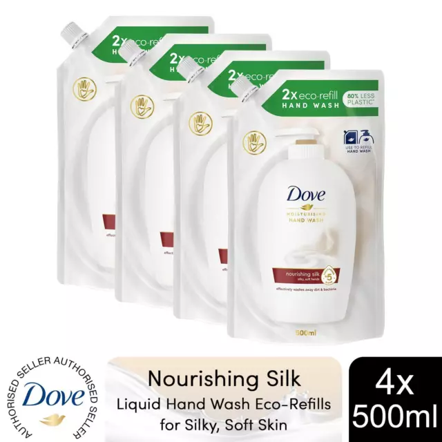 Dove Moisturising Liquid HandWash Refill Nourishing Silk for Soft Hands, 4x500ml