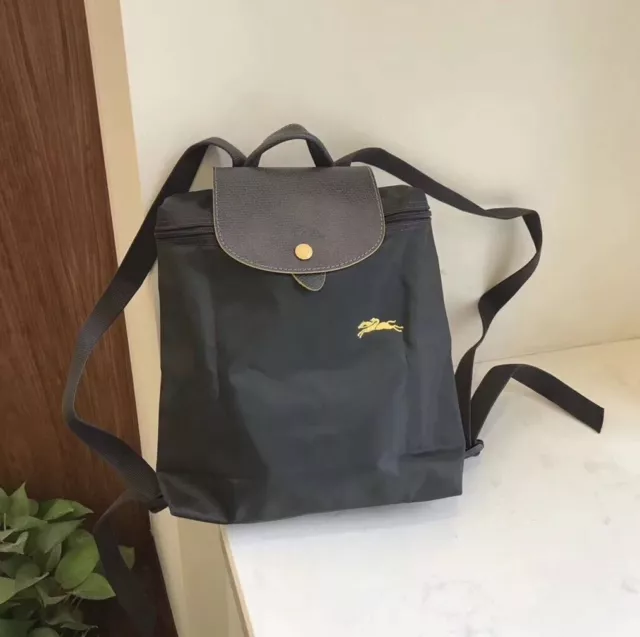 New Longchamp Le Pliage Club Embroidered Backpack / Graphite