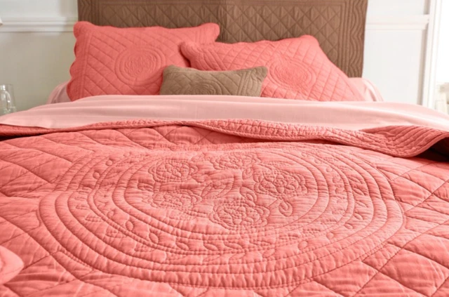 Plaid Tout Doux Colombine 150x150 En Pur Coton – Corail Uni, Neuf Avec étiquette