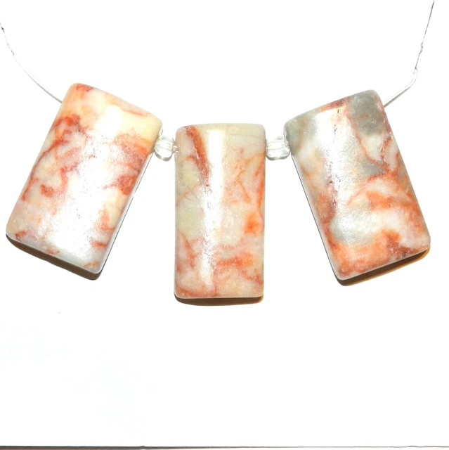 NG2111 Redline Marble 35mm Rectangle 3-piece Gemstone Focal Pendant Bead Set