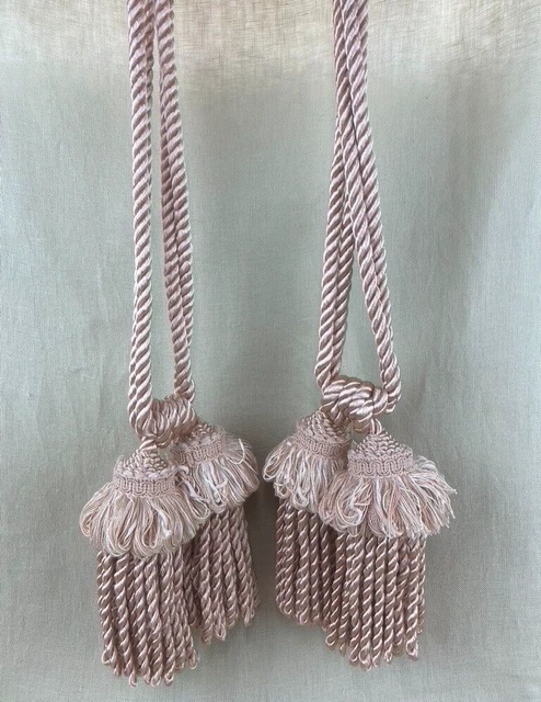 Large Ornate Roped Drapery Curtain Tie Back Tassels in Pink Set of 2