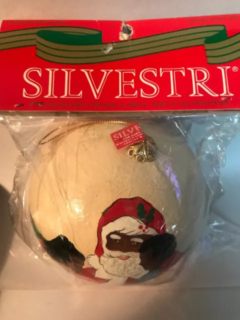 SILVESTRI CHRISTMAS ORNAMENT Black-African American/Santa w/kids 1992 *VINTAGE