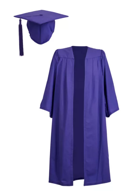 Graduation Gown Hat Purple Mortarboard Cap Bachelor Set University Robe Academic