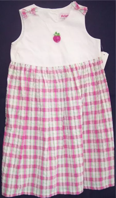 NEW Just Friends Girl's Sleeveless Pink Plaid Strawberry Seersucker Dress, 4T