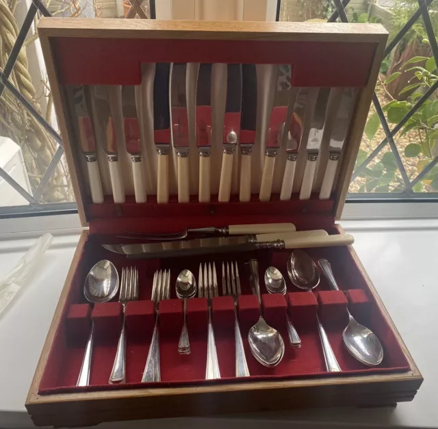 Vintage Canteen of Cutlery, 41 Pcs Firth Stainless Sheffield EPNS ‘Cattell’