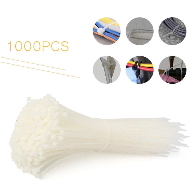 8" White Network Cable Cord Wire Ties Strap Zip Fasten Wrap Nylon 1000PCS