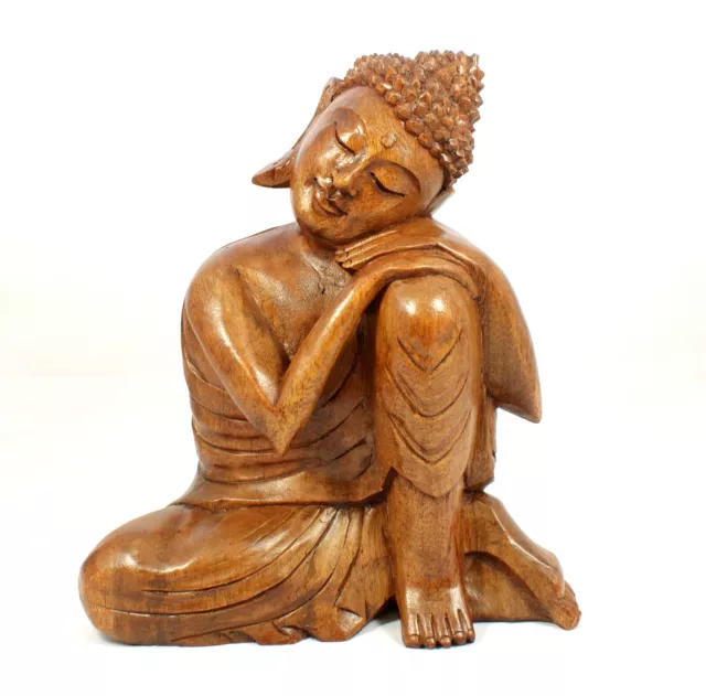 Wooden Buddha Statue Resting 31cm Thai Large Gift Idea Head on Knee