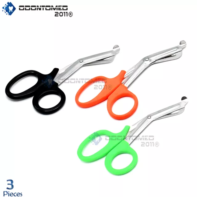 3 Utility Bandage EMT Trauma Shears Scissors Paramedic 7.25" Orange Green Black