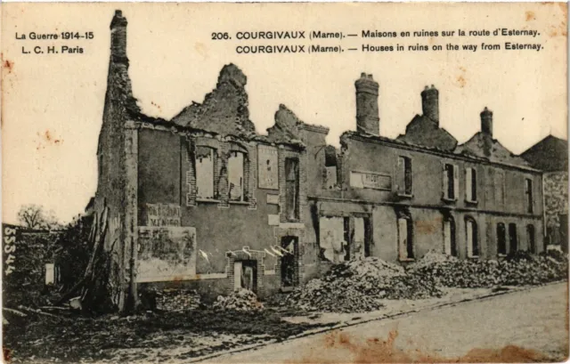 CPA MILITAIRE Courgivaux-Maisons en ruines sur la route d'Esternay (316689)