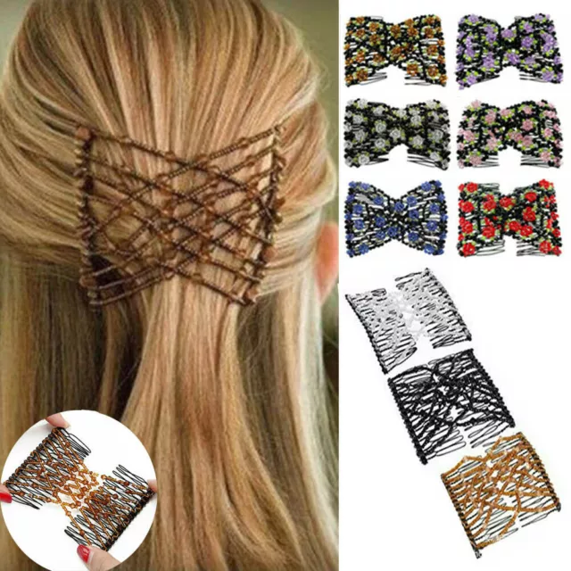 Fashion Double Hair Comb Magic Beads Elasticity Clip Stretchy Hair Combs Clips