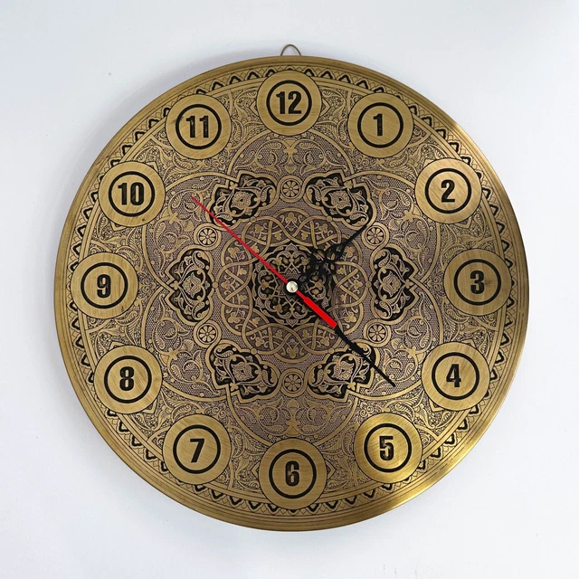 Handmade Metal Wall Clock, Antique Home Décor, Copper Gold