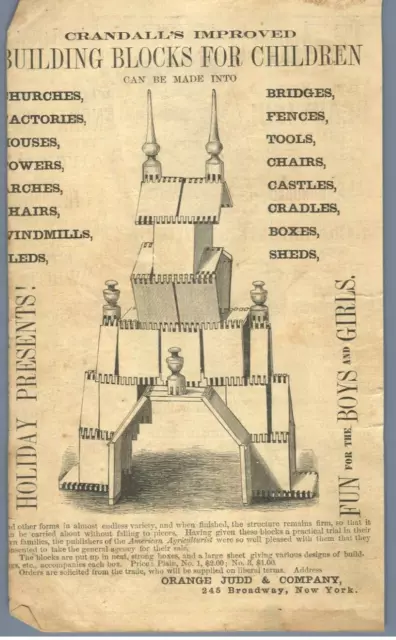 1868 Crandall's Improved Building Blocks Orange Judd & Co. Magazine Print Ad