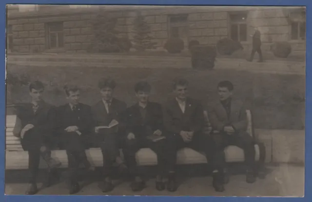 Handsome Guys Reading Books on a Bench Cute Boys Soviet Vintage Photo USSR