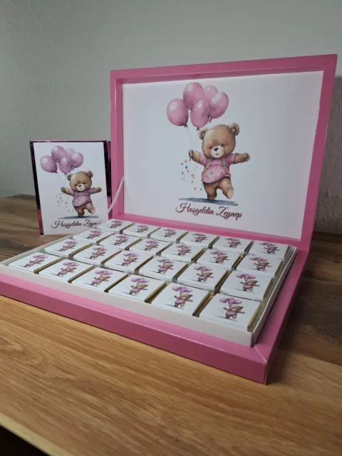 Schokobox Personalisierte Schokolade Gastgeschenk Baby Geburt Mädch Taufe 24er..