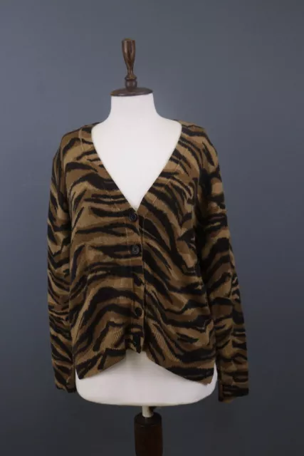 ZADIG & VOLTAIRE MIRKA TUGER PRINT Paris Brown Cashmere Knit Cardigan Sweater S