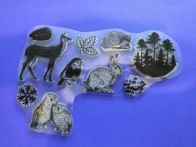 Winter Woodland Animal Rubber Stamps (No Block) Cute Scrapbook Card Making