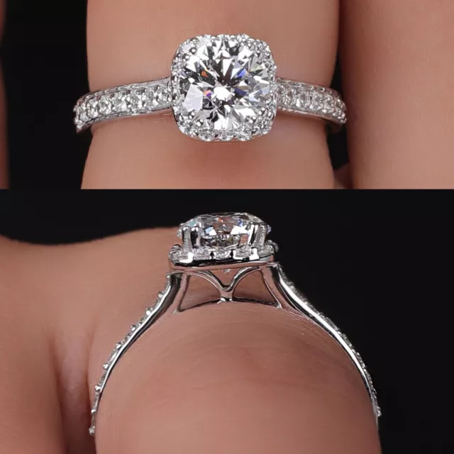 Anello da sposa in argento 925 con solitario Moissanite, brillante rotondo...