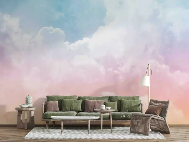 3D Blue Pink Sky Clouds Wallpaper Wall Mural Self-adhesive Removable 453