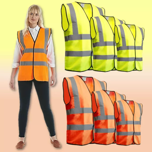 Hi Vis Vest Yellow Orange High Viz Visibility Waistcoat Safety Work Reflective