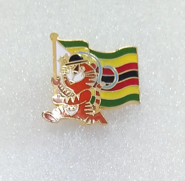 SALE!  1988 Seoul Olympic Games Mascot Hodori Tiger with Zimbabwe Flag Pin Badge