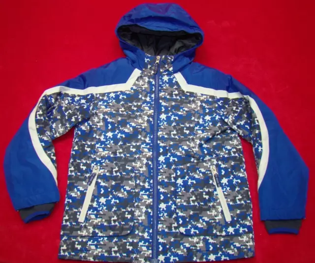 Land's End Boys Girls Youth Sz S 8 Hooded Blue White Speckled Winter Coat Jacket