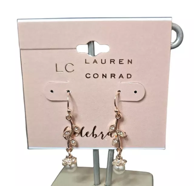 Lc Lauren Conrad Rose Gold Plated Faux Pearl Hook Earrings Nwt