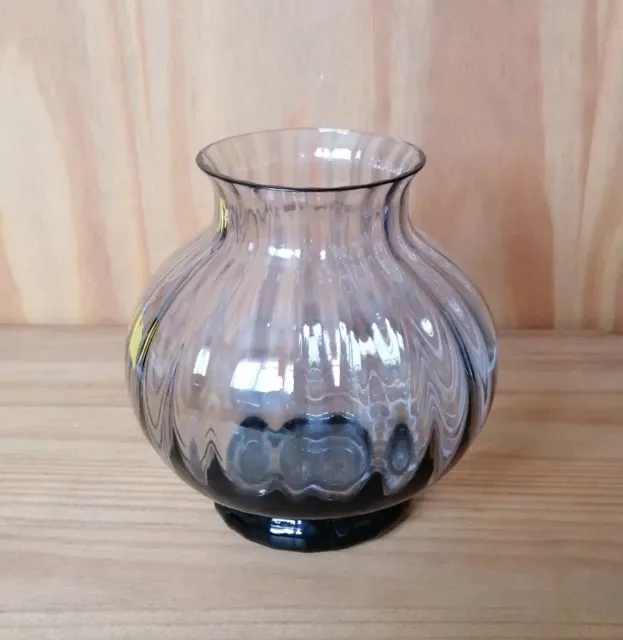 Vintage Wedgwood Vase - Smoke Glass - Lead Crystal - Ribbed - VGC