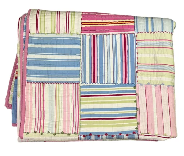Pottery Barn Kids Patchwork 100% Cotton Quilt Blanket Twin 84 x 68” Reversible