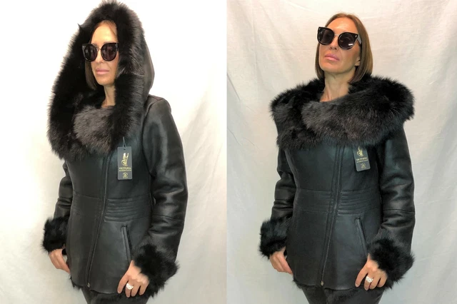 Manteau MOSCHYKO Peau D'agneau Toscane - Capuche Fourrure, Ceinture - Taille S Camel