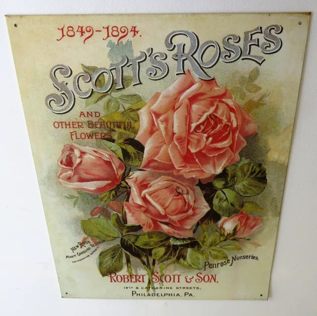 SCOTT'S ROSES Altes Blechschild USA um 1990 TOP Blumen Laden Philadelphia ROSEN
