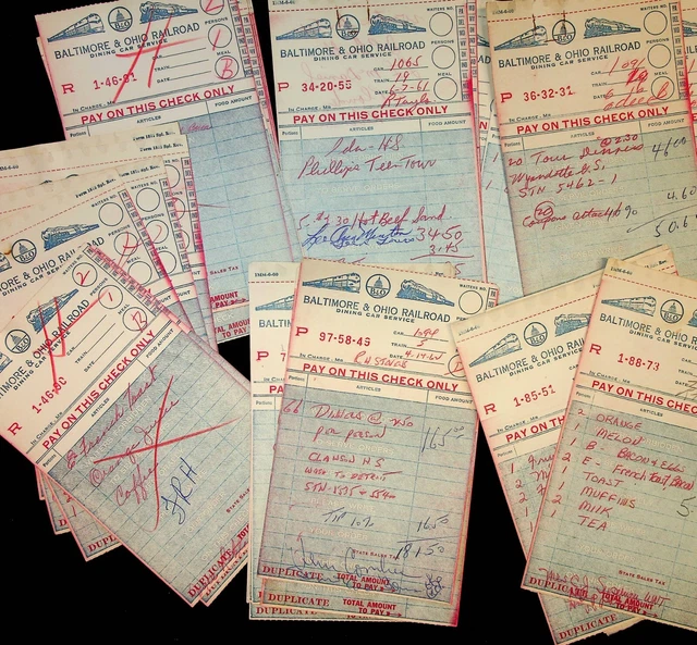 Lot of 6 1962 B&O Baltimore & Ohio RR Passenger Train Dining Car Service Checks Lot of 6 1962 B&O Baltimore & Ohio RR Passenger Train Dining Car Service Checks