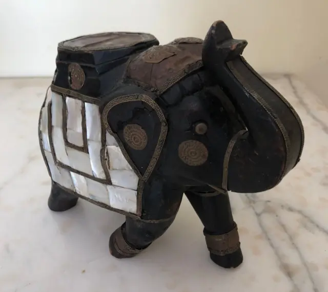Indian Elephant with Copper and Mother of Pearl Decorations 20hx23x10cm